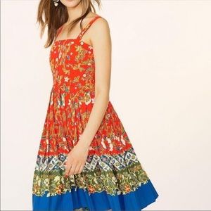 Tory Burch Red and Blue Floral Midi Dress